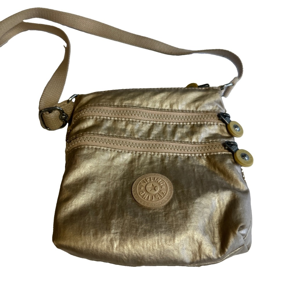 Kipling Alvar Crossbody Purse Messenger Bag Metallic Gold Double Compartment